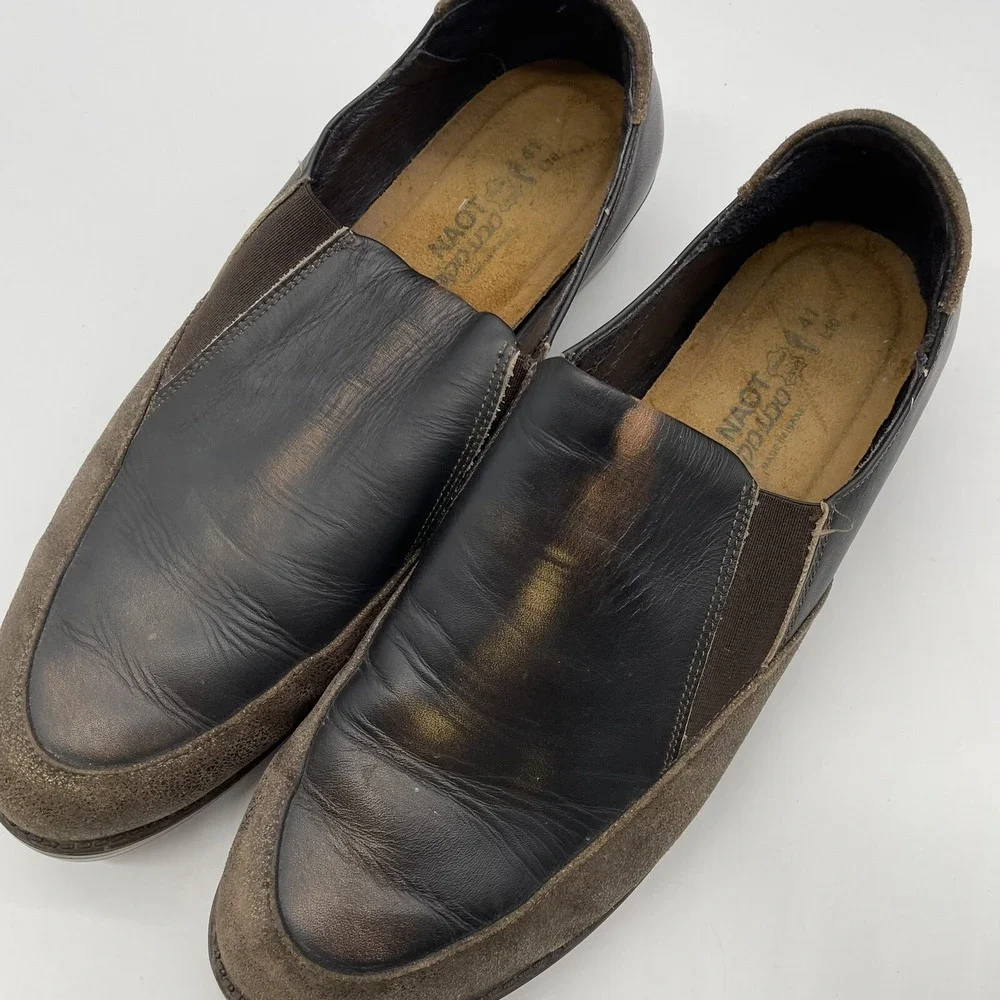 Noat Vtg Women Loafers Size 10 Brown Leather Slip‎ On Low Wedges  Shoes